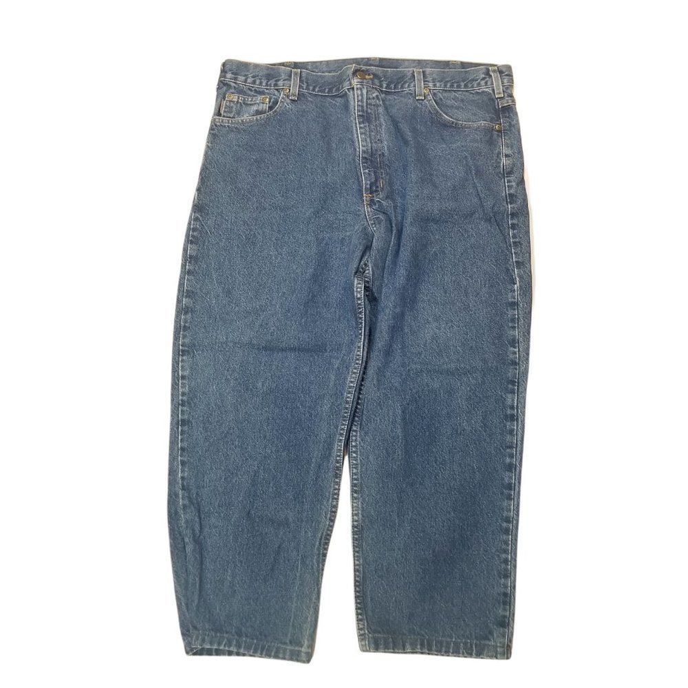 Carhartt Mens Size 42x30 Blue Relaxed Fit Straight Leg Med Wash Jeans